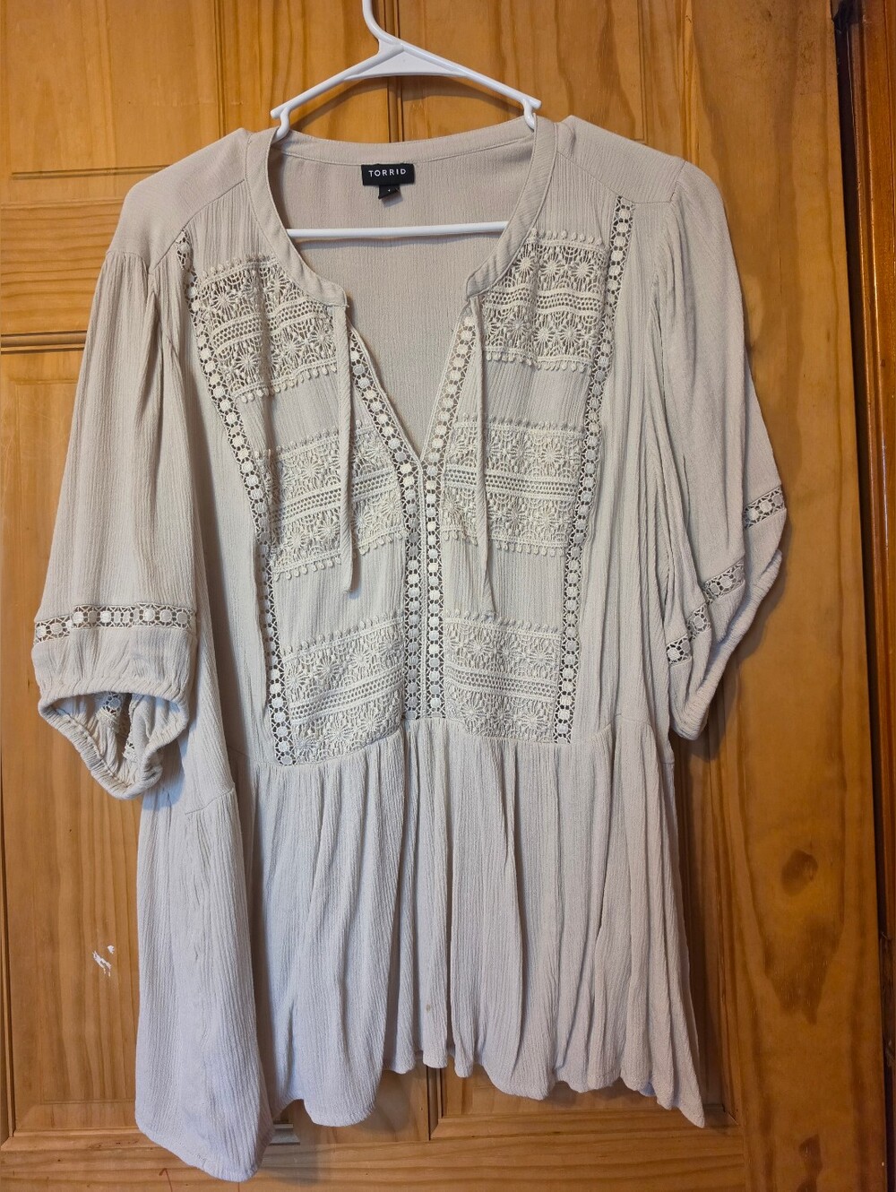 Womans Cream Crochet Peasant Blouse